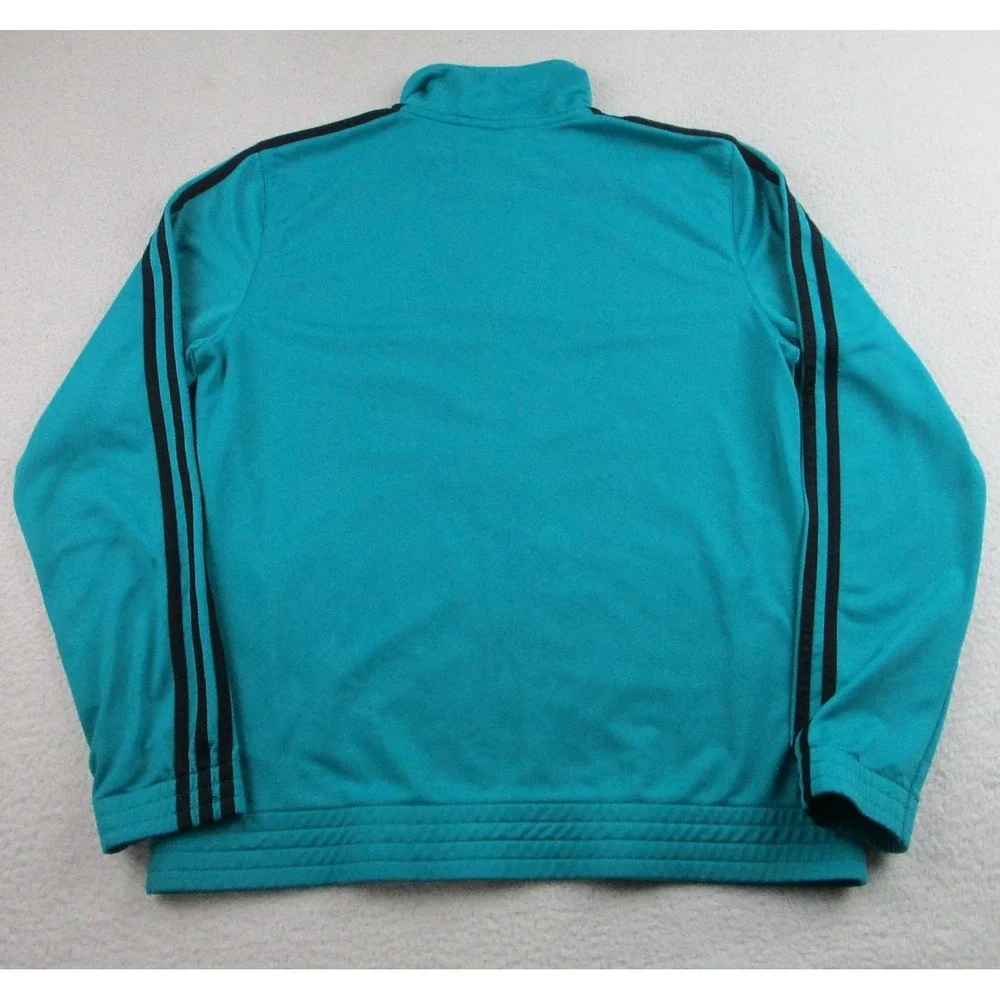 Adidas Track Jacket Mens Large Teal Full Zip 3-Stripes Performance Mock‎ Neck